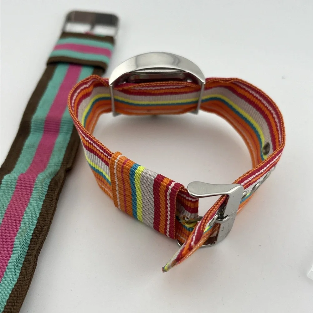 Swap Watch Women 32mm Silver Case 2 Interchangeable Canvas Bands-‎ New Battery